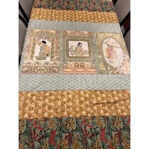 Vintage Rare Handmade Quilted Japanese/Asia Geisha Tapestry/Throw Oriental Decor
